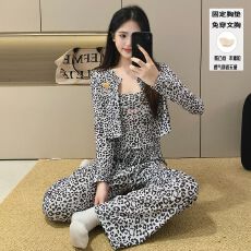 批发<b class='q'>三件套</b>带胸垫 仿棉春夏新款<b class='q'>睡衣</b>女家居服套装