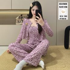 批发<b class='q'>三件套</b>带胸垫 仿棉春夏新款<b class='q'>睡衣</b>女家居服套装