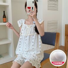 夏季新款可爱甜美卡通睡衣女简约舒适云朵棉套装家居服