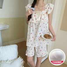 夏季新款可爱甜美卡通睡衣女简约舒适云朵棉套装家居服