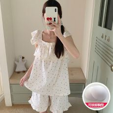 夏季新款可爱甜美卡通睡衣女简约舒适云朵棉套装家居服