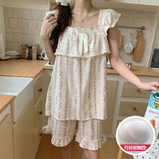 夏季新款可爱甜美卡通睡衣女简约舒适云朵棉套装家居服