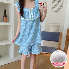 夏季新款可爱甜美卡通睡衣女简约舒适云朵棉套装家居服