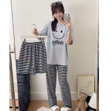 批发新款夏季三件套睡衣女简约圆领套头舒适仿棉家居<b class='q'>服</b>