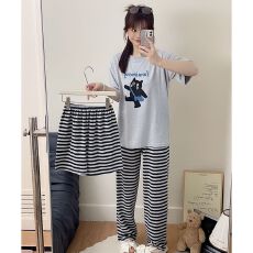 批发新款夏季三件套睡衣女简约圆领套头舒适仿棉家居<b class='q'>服</b>