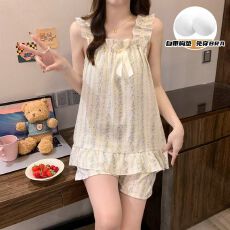 批发云朵棉带胸垫家居服女套装韩系印花10款女士睡衣