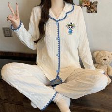 批发仿棉提花月牙ins甜美可爱刺绣男孩亲肤家居服套装