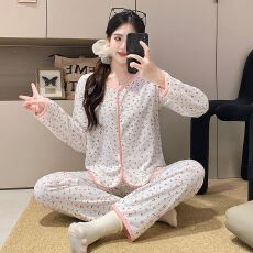 批发睡衣女秋季新款6535棉开衫印花长袖套装韩版宽松甜美可爱家居服