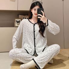 批发睡衣女秋季新款6535棉开衫印花长袖套装韩版宽松甜美可爱家居服