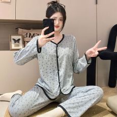 批发睡衣女秋季新款6535棉开衫印花长袖套装韩版宽松甜美可爱家居服