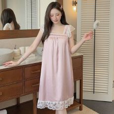 批发<b class='q'>性感</b><b class='q'>睡衣</b>女冰丝吊带睡裙中长款蕾丝花边带胸垫高级感轻奢风家居服