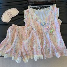 批发高级感粉色带胸垫睡衣女士新款大码家居服可出门套装