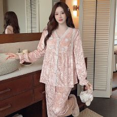 批发新款<b class='q'>金丝</b>绒睡衣女秋冬长袖蕾丝开衫秋款可外出休闲家居服两件套装