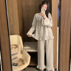 睡衣女春秋新款长袖长裤云朵棉甜美公主风碎花格子少女家居服套装