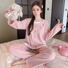 批发冬季新款睡衣女羊绒假两件圆领套头长袖长裤<b class='q'>加肥</b><b class='q'>加大</b>家居服套装