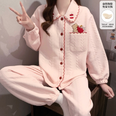 批发冬季新款<b class='q'>睡衣</b><b class='q'>女</b>空气夹层270g翻领开衫长袖长裤舒适保暖家居服套装