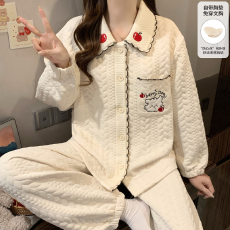 批发冬季新款<b class='q'>睡衣</b><b class='q'>女</b>空气夹层270g翻领开衫长袖长裤舒适保暖家居服套装