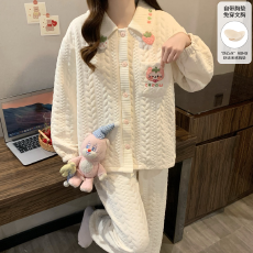 批发冬季新款<b class='q'>睡衣</b><b class='q'>女</b>空气夹层270g翻领开衫长袖长裤舒适保暖家居服套装