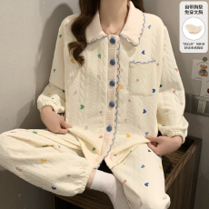 批发冬季新款<b class='q'>睡衣</b><b class='q'>女</b>空气夹层270g翻领开衫长袖长裤舒适保暖家居服套装