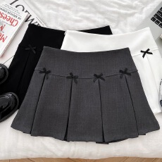 批发甜美百搭立体蝴蝶结高腰显瘦半身裙防走光短裙百褶裙a字裙女夏季