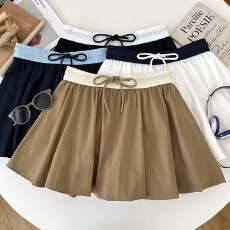 批发韩版设计感时尚撞色系带松紧高腰显瘦半身裙花苞短裙a字裙女夏季