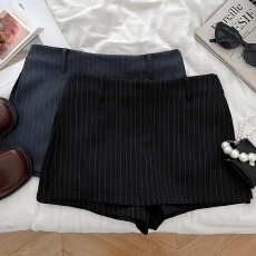 批发设计感时尚百搭条纹不规则高腰显瘦西装半身裙防走光短裙包臀裙女