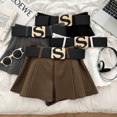 批发设计感休闲百搭字母腰带高腰显瘦半身裙防走光<b class='q'>短裙</b><b class='q'>百褶</b>裙a字裙女