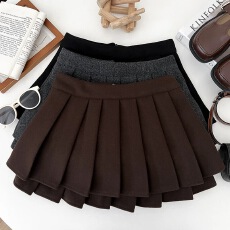 批发韩版复古时尚百搭毛呢高腰显瘦<b class='q'>百褶</b>裙半身裙防走光<b class='q'>短裙</b>a字裙女