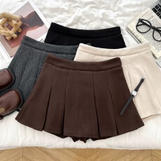 批发灰色毛呢<b class='q'>百褶</b>裙女秋冬2025新款高腰显瘦防走光小个子百搭a字<b class='q'>短裙</b>