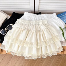 批发甜美减龄刺绣蝴蝶结高腰显瘦<b class='q'>蕾丝</b>花边蛋糕裙蓬蓬裙防走光短裙女