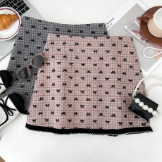 批发甜美减龄蝴蝶结印花高腰<b class='q'>显瘦</b>花边半身裙防走光短裙包臀裙a字裙女