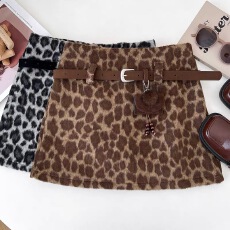 批发复古气质百搭毛毛豹纹高腰<b class='q'>显瘦</b>半身裙短裙包臀裙a字裙配皮带女