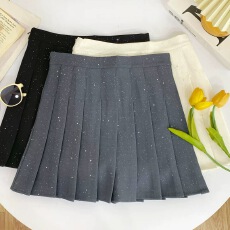 批发设计感闪闪亮片<b class='q'>百褶</b>裙半身裙女2025秋冬新款百搭防走光A字<b class='q'>短裙</b>