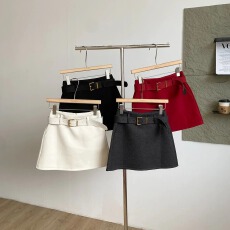 批发通勤纯色毛呢高腰包臀铅笔裙女冬季修身<b class='q'>显瘦</b>显高A字短裙半身裙ins