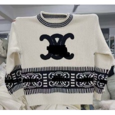 凯旋门提花毛衣女宽松韩版上衣气质时尚套头小香风拼色圆领针织衫