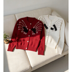 批发2025年重工秋冬新款字母亮片绣花上衣针织开衫女装毛衣外套