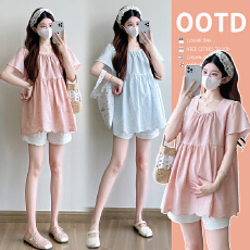 批发实拍2025<b class='q'>夏</b>季新款娃娃衫宽松显瘦时尚百搭孕妇减龄蝴蝶结刺绣上衣