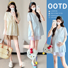 批发实拍孕妇装2026<b class='q'>夏</b>季新款娃娃衫小清新宽松显瘦时尚百搭减龄上衣