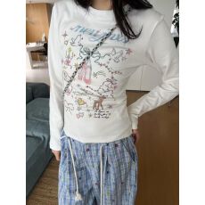 批发40支230克95%棉+5%氨纶后包领印花重磅正肩长袖t恤女春秋