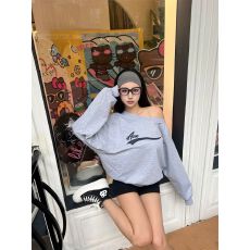 批发现货【不起球仿棉华棉复合牛奶丝310克】美式字母<b class='q'>印花</b>斜肩卫衣女