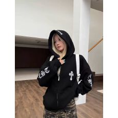 批发纯棉复合银狐绒 2025复古秋冬拉链外套字母印花外套<b class='q'>潮牌</b>