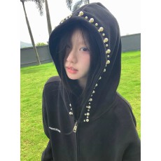 批发原版做法钉珠+刺绣纯棉复合 <b class='q'>潮牌</b>珍珠字母刺绣卫衣女秋冬