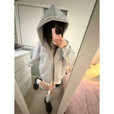 批发原版做工尺寸（铁拉链+绣花+订珠+内抽）珍珠钉珠刺绣加绒<b class='q'>卫衣</b>女