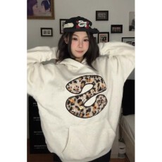 批发原版尺寸 刺绣贴布 纯棉复合国潮牌灰色豹纹贴布刺绣帽<b class='q'>衫</b>卫衣女秋