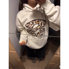 批发原版尺寸 刺绣贴布 纯棉复合灰色豹纹贴布刺绣卫衣女秋冬帽<b class='q'>衫</b>情侣