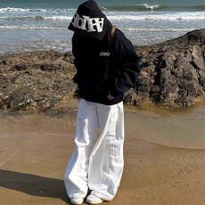 批发原版尺寸 原版大绣花 纯棉复合高街贴布字母刺绣帽<b class='q'>衫</b>卫衣女秋冬