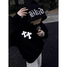 批发纯棉复合 原版尺寸绣花贴皮+袖子订标美式<b class='q'>街头</b>风字母刺绣连帽卫衣