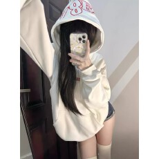 批发纯棉华棉复合 原版尺寸绣花美式字母小火苗刺绣连帽卫衣女秋2025