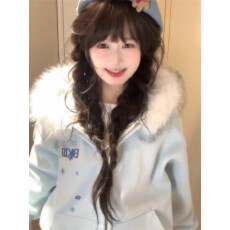 批发纯棉华棉复合 原版尺寸绣花+毛领2025新款美式雪花刺绣毛领开<b class='q'>衫</b>