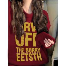 批发实码600克7针字母印花毛衣绒温柔风奶fufu软糯大码宽松秋冬内搭女